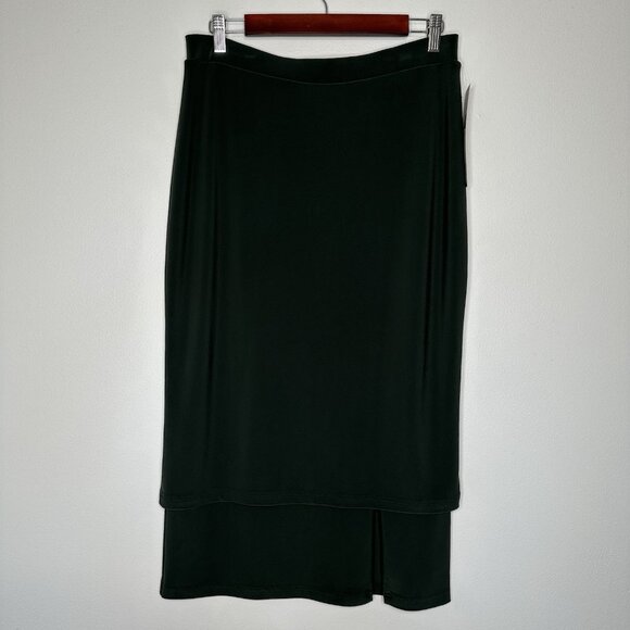Sympli Re-Zip Midi Skirt Size 10 Green Juniper Classic Pull on Straight - Picture 1 of 13